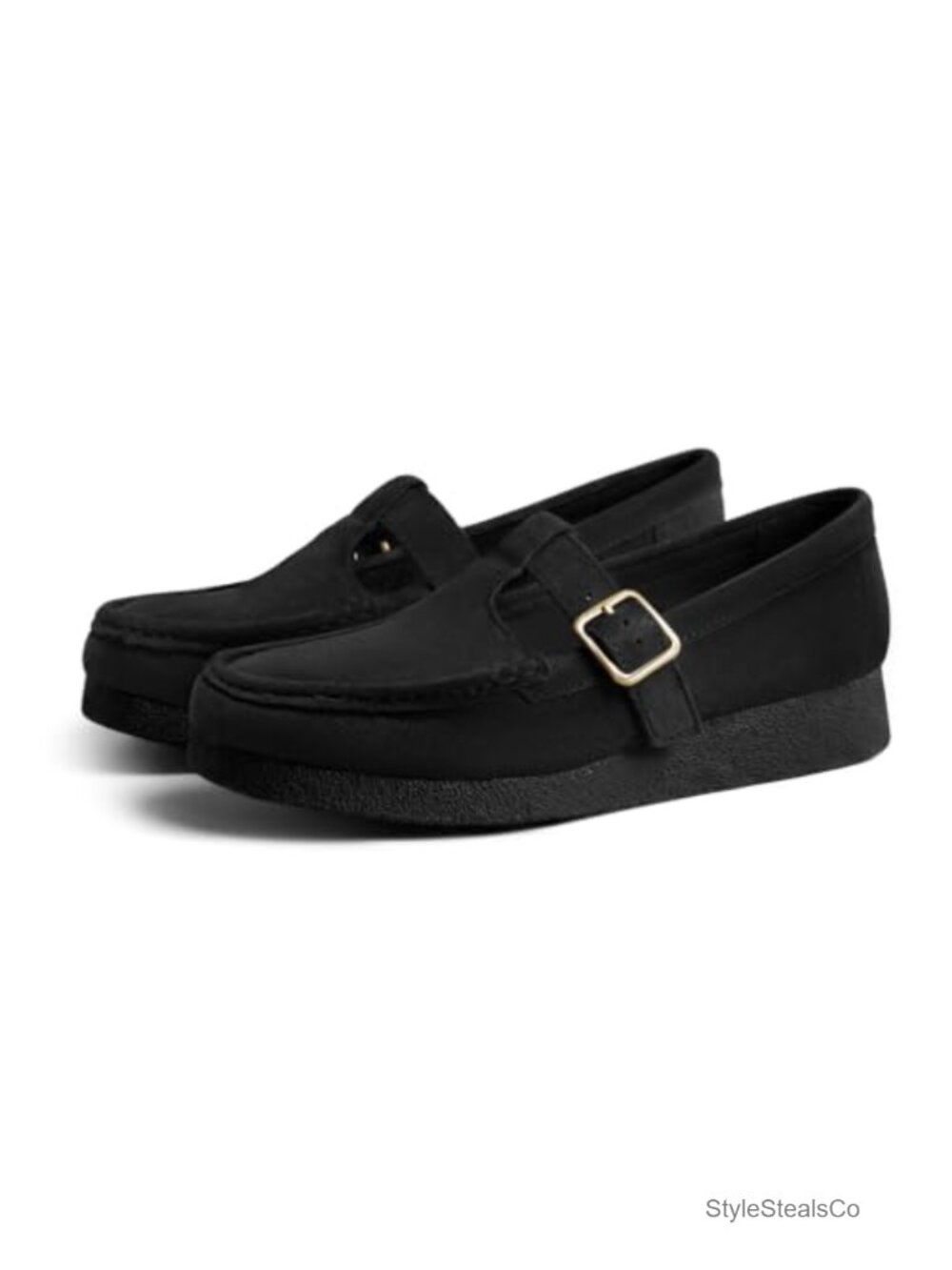 T-Strap Square Toe Platform Loafers Faux Suede Cushioned Slip On